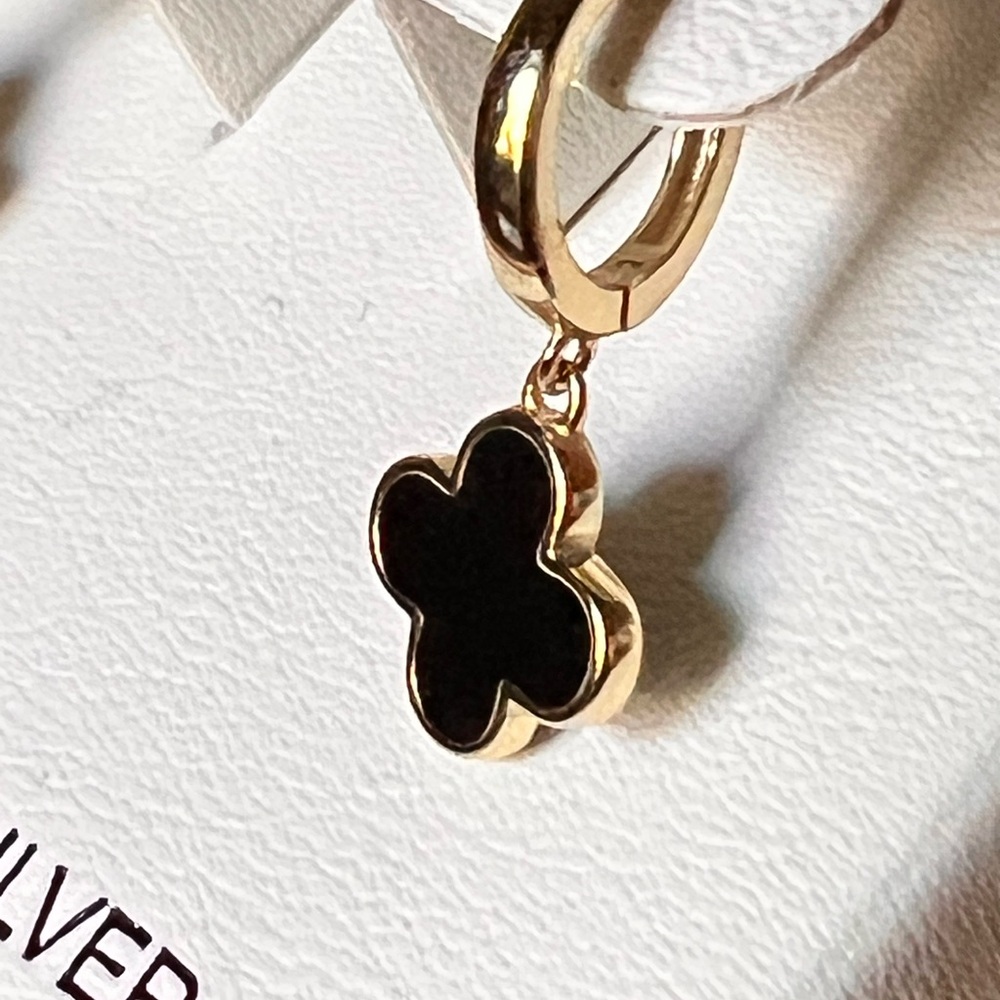 Rachel Zoe - 14k Gold Plated Huggie-Style Clover Drop Earrings - Picture 4 of 7